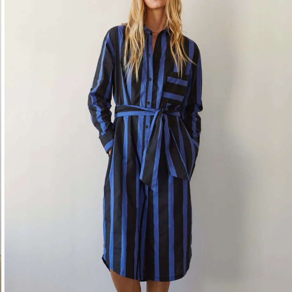 Crescent Striped Long Shirt Dress, Size Large NWT